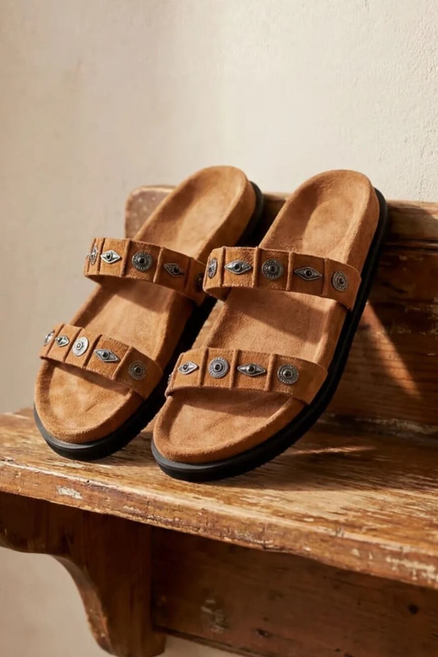 Free People Findings Slide Sandals Driftwood Tan Suede Size 8 NWOB $148